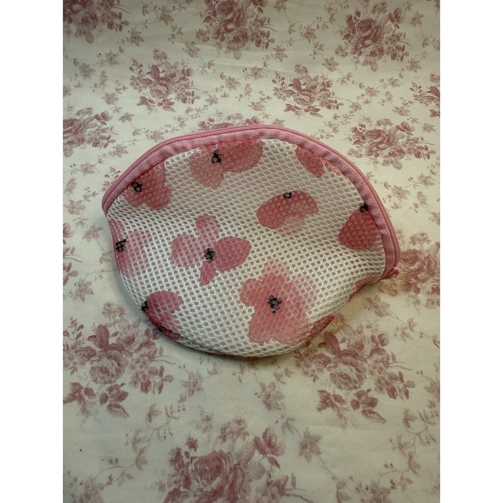 Pink Floral Mesh Bra Wash Bag Lingerie Laundry Zipper Case 5x6